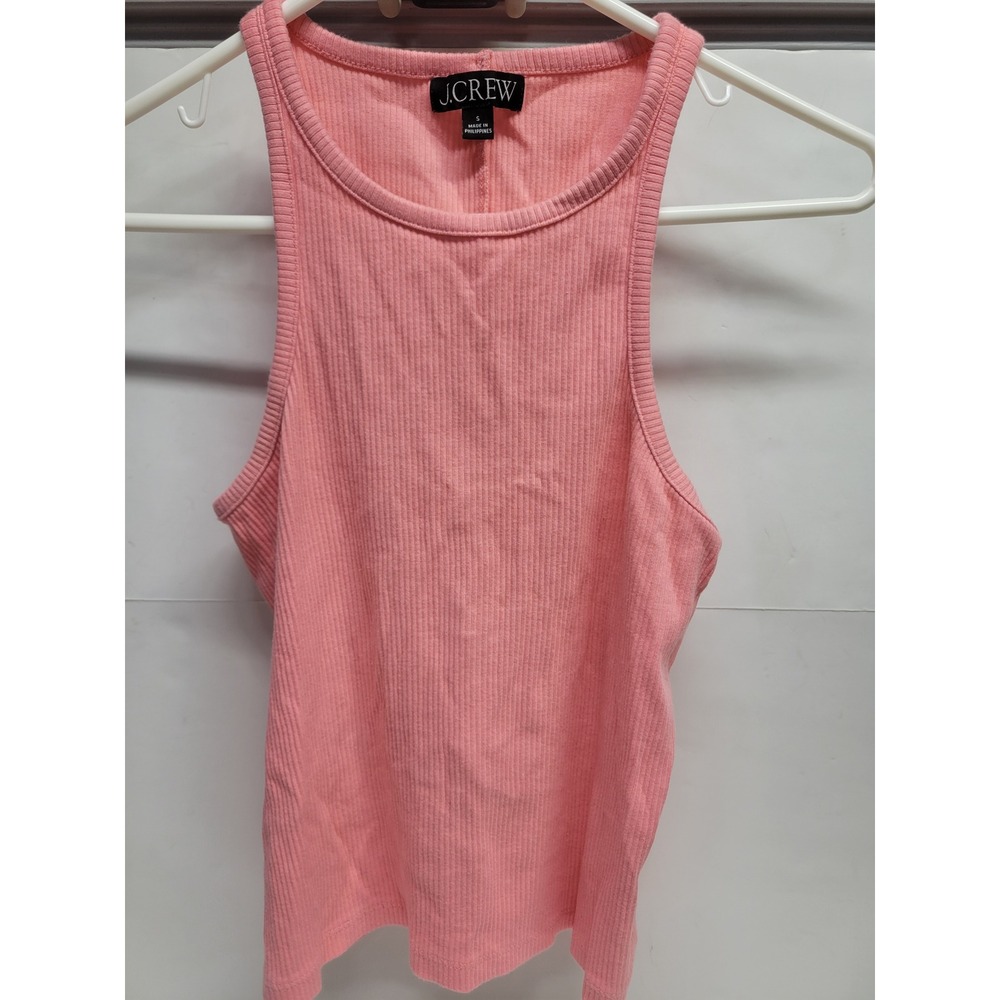 J.Crew Womens Small Coral Pink Ribbed High Neck Racerback Tank Top Slim Fit